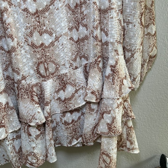 Snakeskin Print Dress Long Sleeve Ruffle Mini Dress women's Medium festival bold - Picture 3 of 8